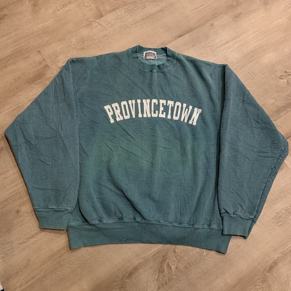 Vintage 90s Provincetown Massachusetts Sweatshirt Men's XL Teal Washed Faded